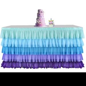 14ft Blue-Purple Tutu Table Skirt, Ruffle Tablecloth